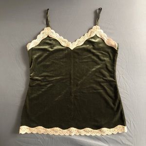 Ann Taylor Loft Green Lace V Neck Cami Velour M